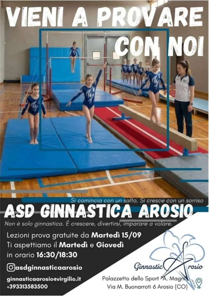 Lezioni prova gratuite di ginnastica artistica ASD Ginnastica Arosio